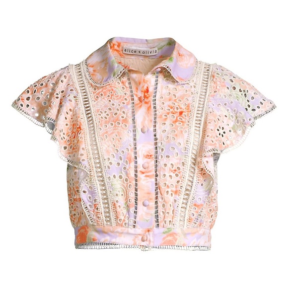 NWOT Alice + Olivia Embroidered Eyelet Blouse - Picture 10 of 10